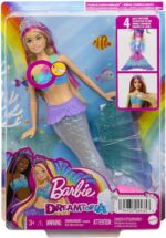 Barbie-Dreamtopia Sirena Luci Scintillanti Bambola Bionda con Coda che si Illumina, Luci che si Attivano con Acqua e Capelli con Ciocche Rosa, Giocattolo per Bambini 3+ Anni