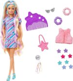 Barbie - Super Chioma Bambola con abito a stelle, capelli fantasia lunghi 21,6cm, abito, 15 accessori alla moda - 8 con effetto cambia colore, Giocattolo per Bambini 3+ Anni - immagine 2