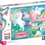 Clementoni-Clementoni-25231-Supercolor-Unicorno Brilliant-3 x 48 pièces Puzzle Unicorno-3x48 Pezzi, Multicolore