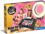 Clementoni- Crazy Chic-Make-up Studio-Trousse, Console con Trucchi Lavabili E Pennelli Professionali, Set Cosmetici Bambini 10 Anni, Colore Multilingua