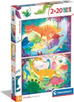 Clementoni Supercolor Puzzle-Dinosauri-2 X 20 Pezzi, Multicolore