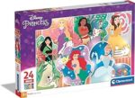 Clementoni- Puzzle Maxi Princesas Disney 24pzs Princess Supercolor Princess-24 Pezzi-Made in Italy, Bambini 3 Anni, Principesse, Cartoni Animati, Multicolore