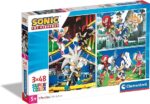 Clementoni- Sonic Supercolor Puzzle-Sonic-3X48 (Include 3 48 Pezzi) -Puzzle Bambini 4 Anni-Made in Italy, Multicolore