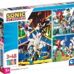 Clementoni- Sonic Supercolor Puzzle-Sonic-3X48 (Include 3 48 Pezzi) -Puzzle Bambini 4 Anni-Made in Italy, Multicolore