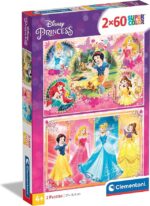Clementoni- Puzzle Princesas Disney 2x60pzs Princess Supercolor Princess-2X60 (Include 2 60 Pezzi) Bambini 5 Anni, Cartoni Animati-Made in Italy, Multicolore, One size
