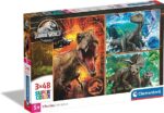 Clementoni - 25250 - Supercolor Puzzle - Jurassic World - 3 X 48 Pezzi, Puzzle Con Dinosauri, Per Bambini Dai 4 Anni In Su