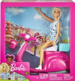 Barbie- Bambola Bionda con Scooter Rosa e Bianco Giocattolo per Bambini 3+ Anni