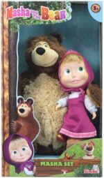 Simba - Masha e Orso, 109301016009, + 3 Anni, Set Bambola 23 Cm Corpo Morbido e Orso Peluche 43 Cm, con Gambe Mobili