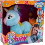 Giochi Preziosi Emotion Pets, Shiny Peluche Unicorno, Giochi Bambini 3 Anni +, Peluche Interattivo con Spazzola e 2 Fermagli Colorati Inclusi, Color Azzurro e Criniera e Coda Color Arcobaleno