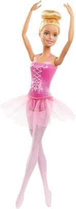 Barbie Ballerina bambola con corpetto decorato a fiori e tutù viola rimovibile braccia in posa da danza e scarpette da punta - immagine 2