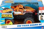 Hot Wheels Monster Trucks Tiger Shark RC radiocomandato in Scala 1:24 con trazione Integrale e penumatici Terrain Action per Tutti i Tipi di Terreno
