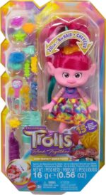 Trolls capelli glitter Regina Poppy Hair-tastic bambola con pettine glitterato e gel luccicante 15+ accessori inclusi