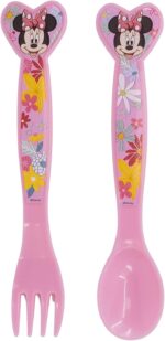 Set di 2 posate Topolina per bambini riutilizzabili in plastica forchetta cucchiaio Minnie - immagine 4