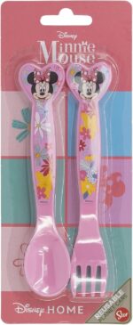 Set di 2 posate Topolina per bambini riutilizzabili in plastica forchetta cucchiaio Minnie - immagine 3