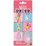 Set di 2 posate Topolina per bambini riutilizzabili in plastica forchetta cucchiaio Minnie