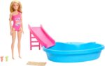 Barbie Playset Piscina include piscina scivolo telo e bevande - immagine 3
