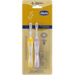 Chicco Bipack Set 2 Spazzolini Neonato e Bambino 6-36 Mesi Doppio Rosa E giallo