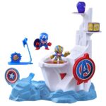 Marvel Hasbro Stunt Squad Tower Smash playset con Captain America e Thanos Action Figure da 3,5 cm